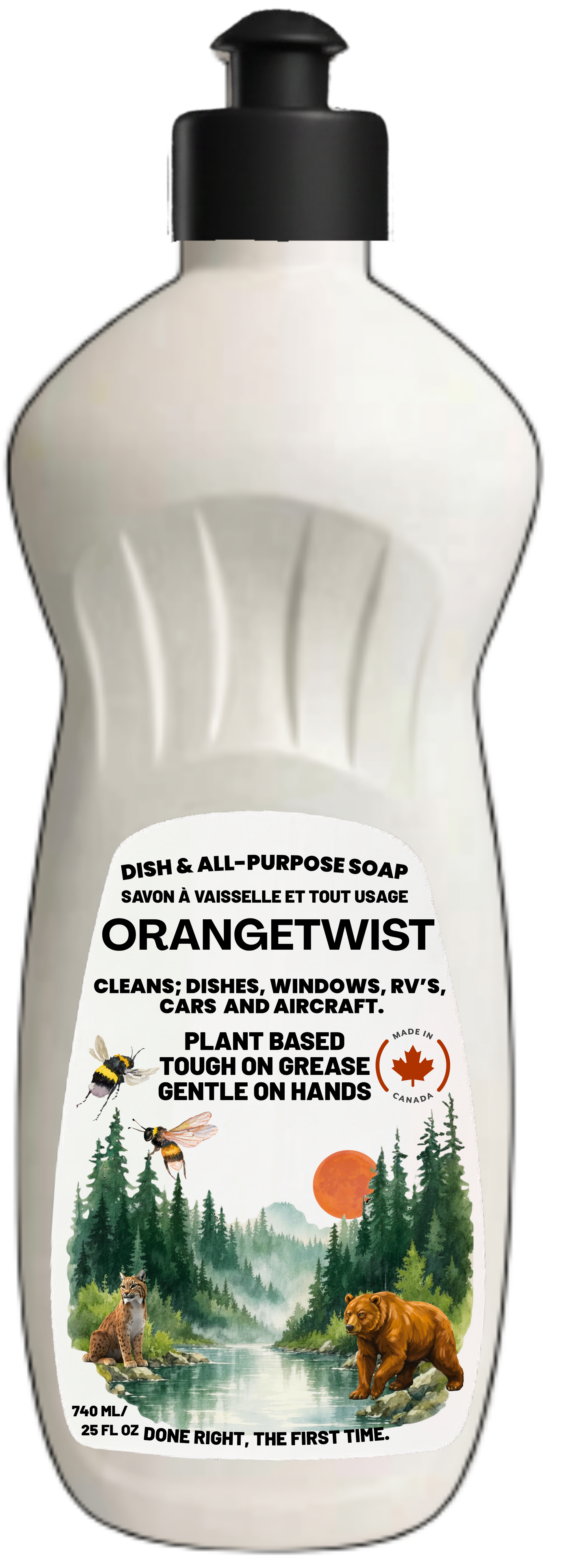 FirstPass OrangeTwist Dish & All-Purpose Soap 740mL - Plant Based, Made in Canada